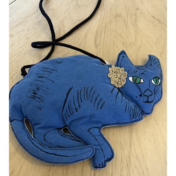 VTG Andy Warhol Blue Cat Pop Art Purse Bag Artsy 80s Retro Hipster Kitty Y2K 00s - Picture 13 of 16